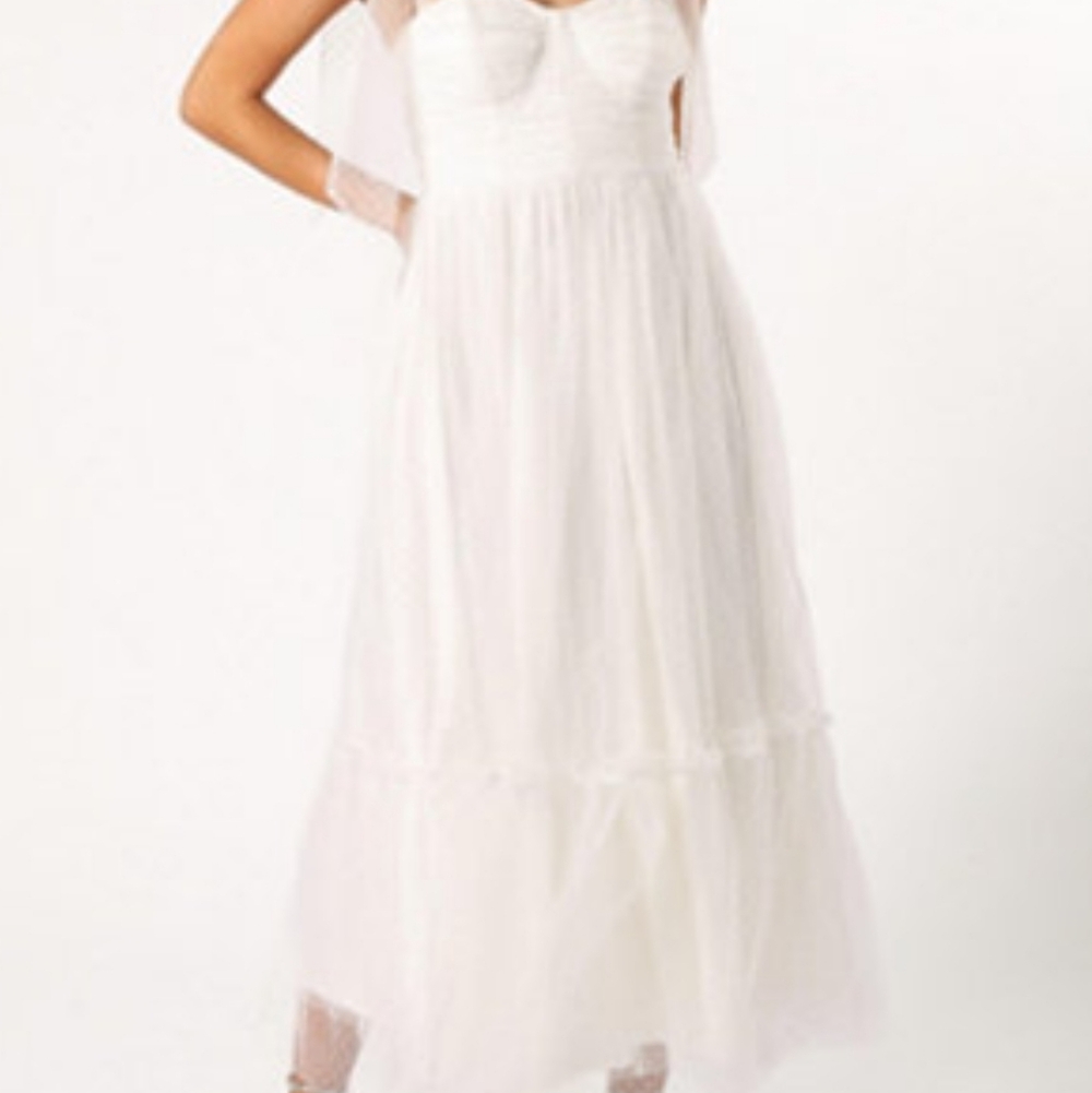 Petal & Pup White Floret Midi Dress White Graduation Wedding Celebration - Picture 2 of 7